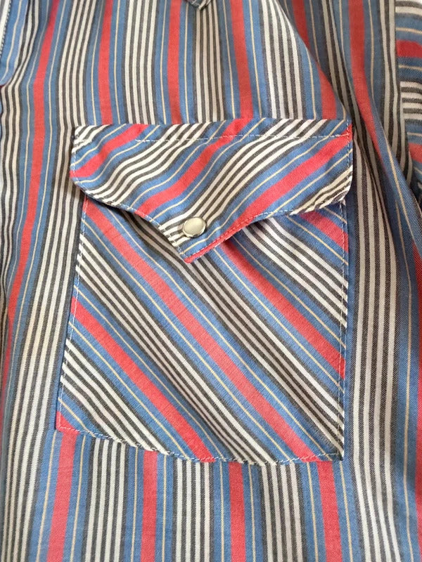Vintage Ranch & Town Western Pearl Snap Shirt Red Blue Men’s Large Sku1058