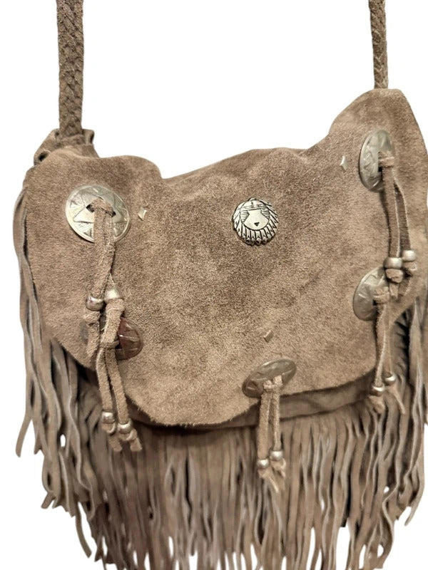 Vintage Boho Genuine Suede Fringe Crossbody Bag