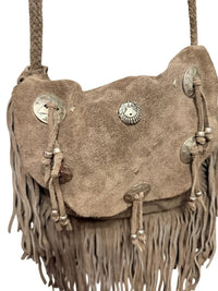 Vintage Boho Genuine Suede Fringe Crossbody Bag