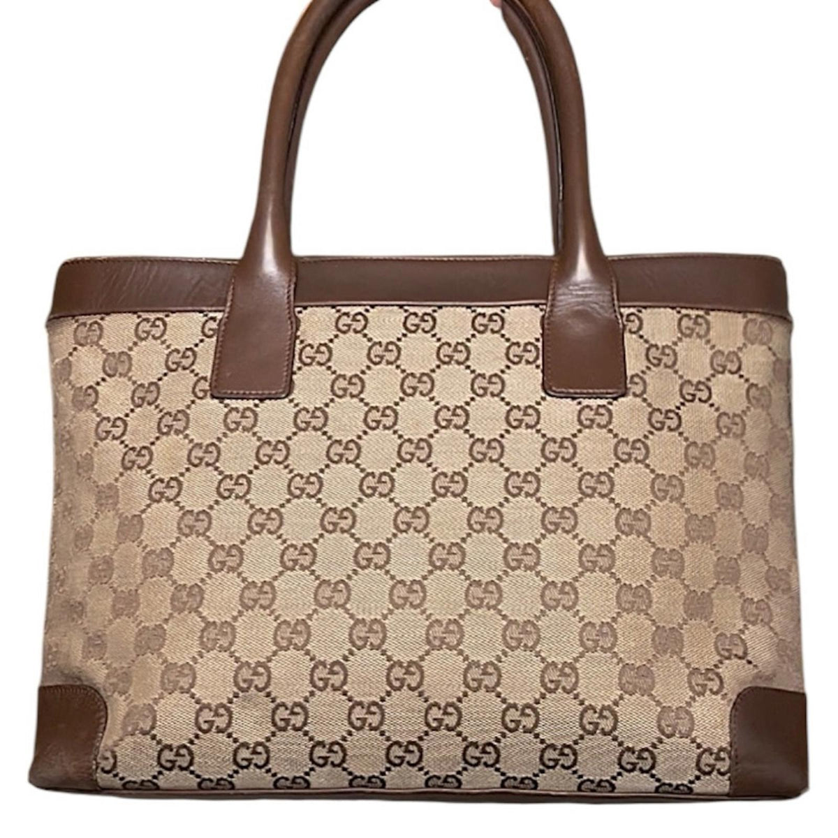 Gucci Jackie Tote GG Canvas Brown Leather Trim
