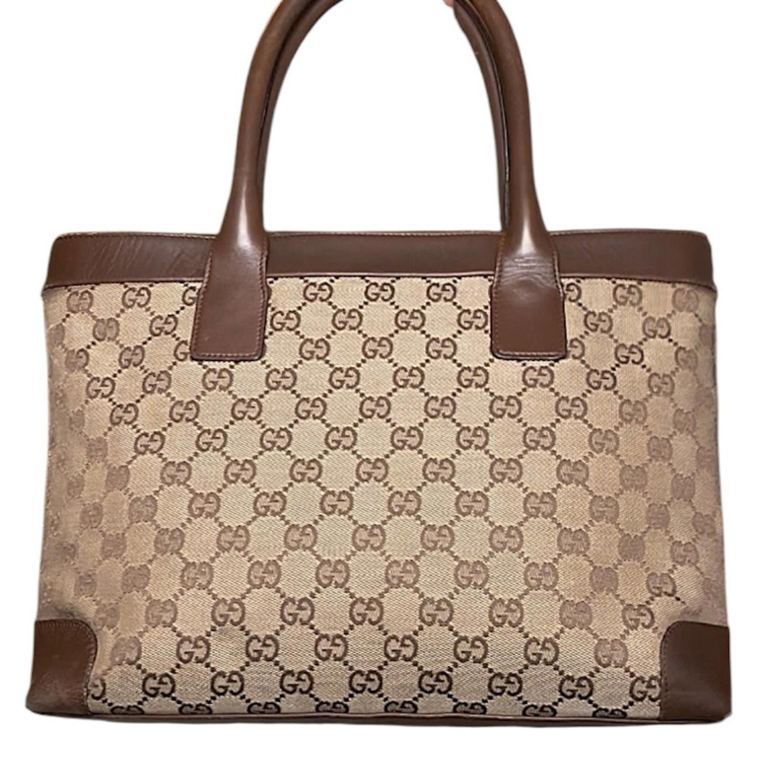Gucci Jackie Tote GG Canvas Brown Leather Trim