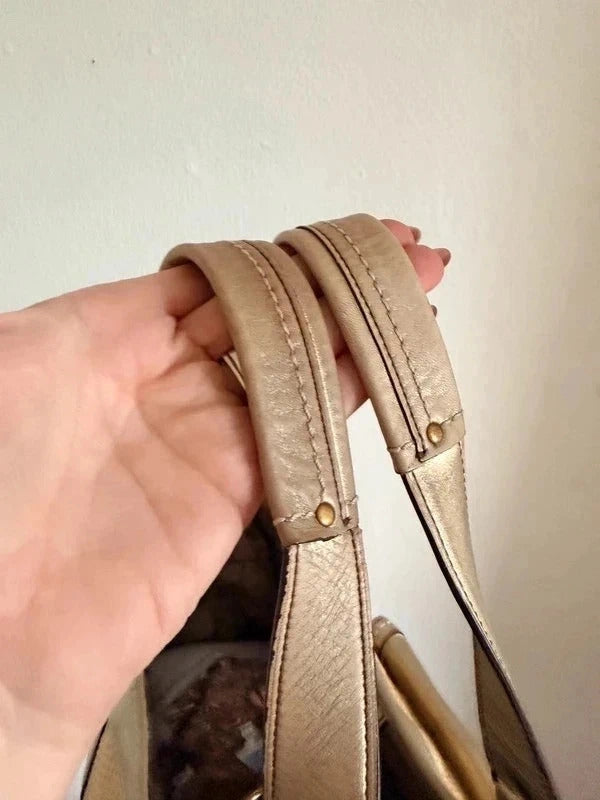 Coach Legacy Vintage Straw Shoulder Bag Metallic Gold Leather Woven Raffia 1310