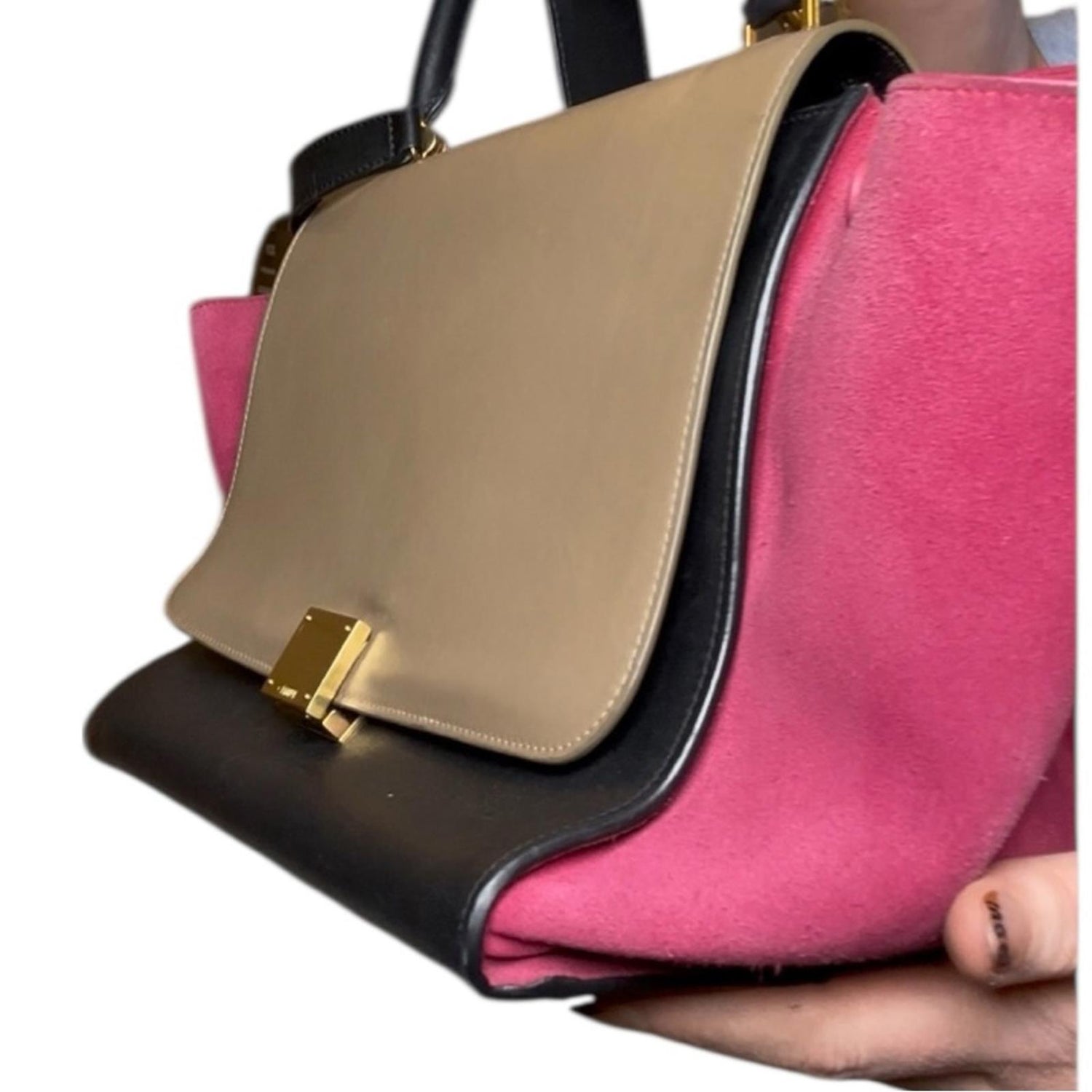 Celine Trapeze Medium Tricolor Leather Top Handle Bag with Wallet