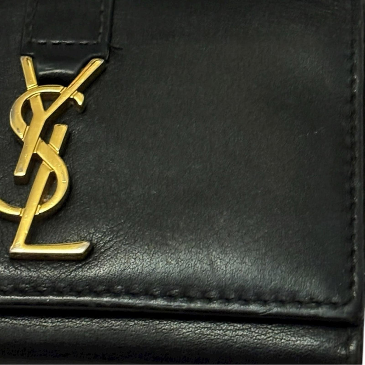 Saint Laurent Paris Black Leather Key Holder Gold YSL Logo