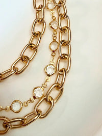 Gold Tone and Rhinestones Handbag Charm Chain layered with gold tone hardware