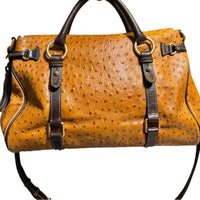 Dooney & Bourke Florentine Ostrich Embossed Leather Satchel Brown Crossbody