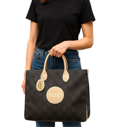 Gucci GG Nylon Tote Brown & Cream Top Handle Shoulder Bag