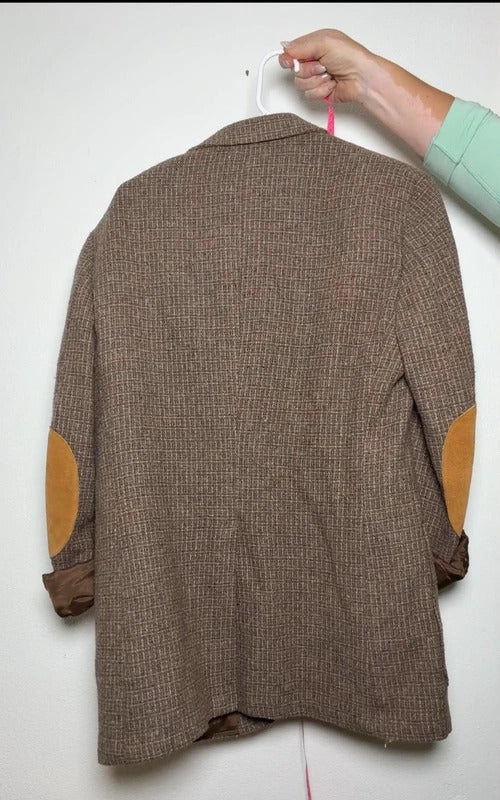 Vintage H.I.S Brown Tweed Blazer Elbow Patches PTP 19” skuM