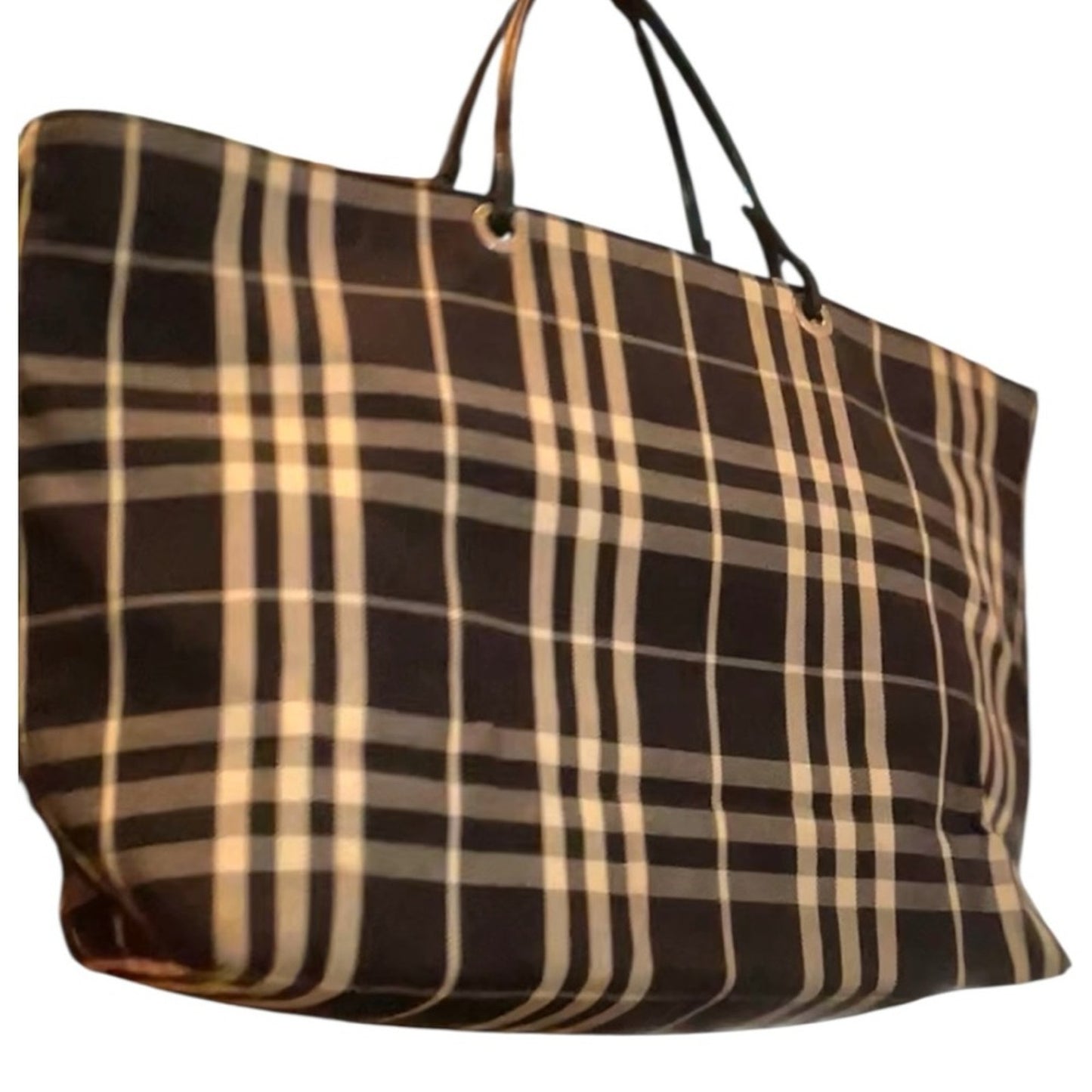 Burberry Nova Check Black Canvas Leather Tote with Wallet and COA