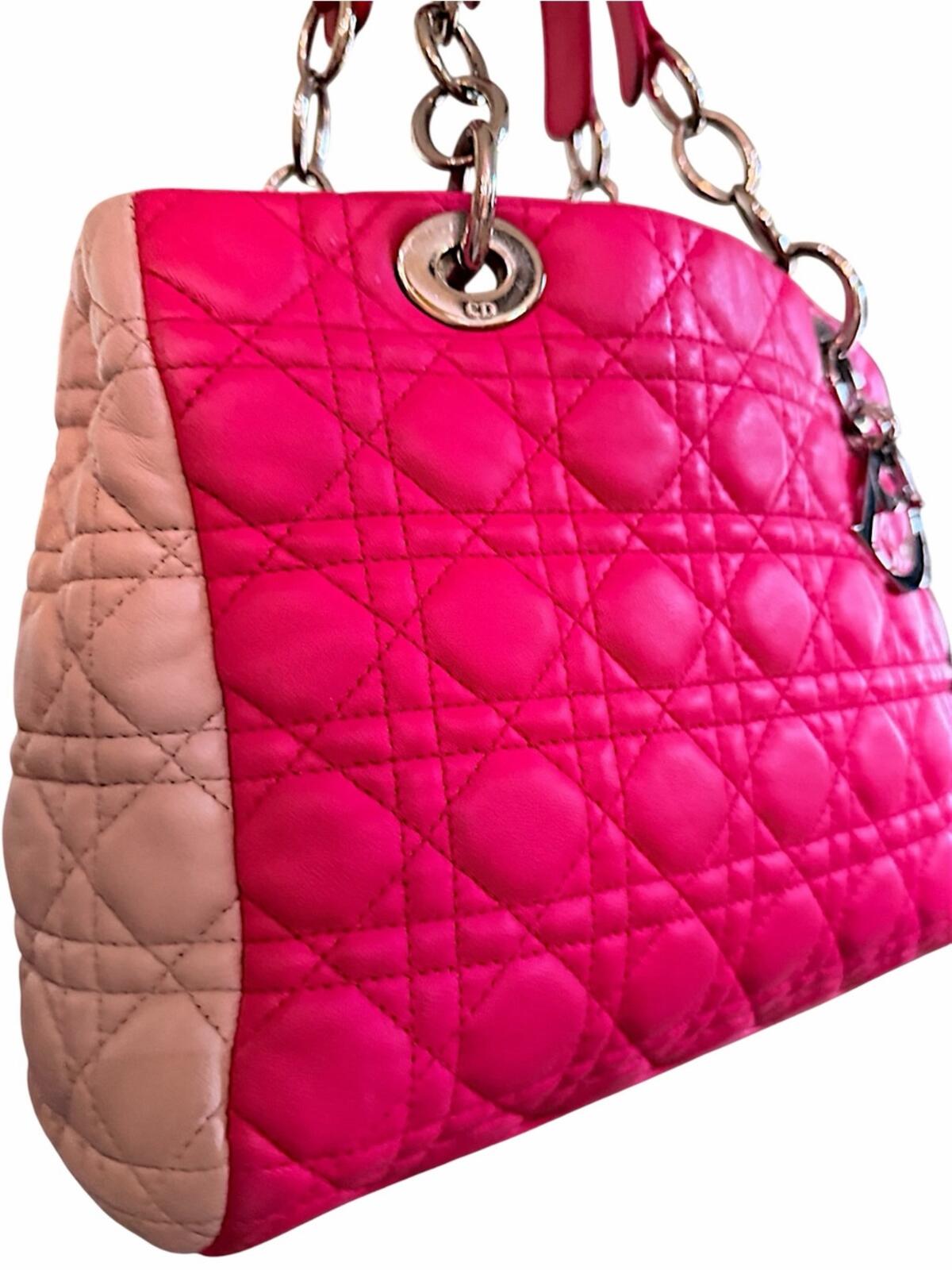 Dior Pink Quilted Shoulder Bag with light pink Side Panels silver hardware