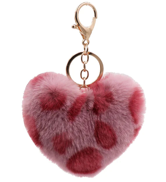 Leopard Print Plush Heart Keychain