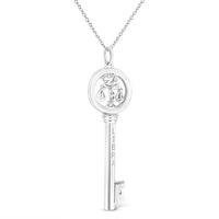 .925 Sterling Silver Diamond Accent Zodiac Key 18" Pendant Necklace (K-L Color, I1-I2 Clarity)