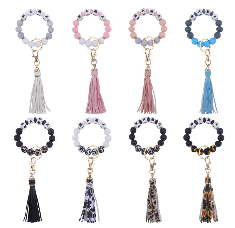 Silicone Beaded Bracelet Keychain Accessory