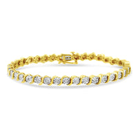 .925 Sterling Silver 1/4 Cttw Diamond Round Miracle Plate and "S" Link Tennis Bracelet (I-J Color, I2- I3 Clarity) - 7"