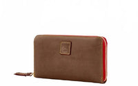 Dooney & Bourke Pebble Grain Zip-Around Wallet Brown with Red Interior
