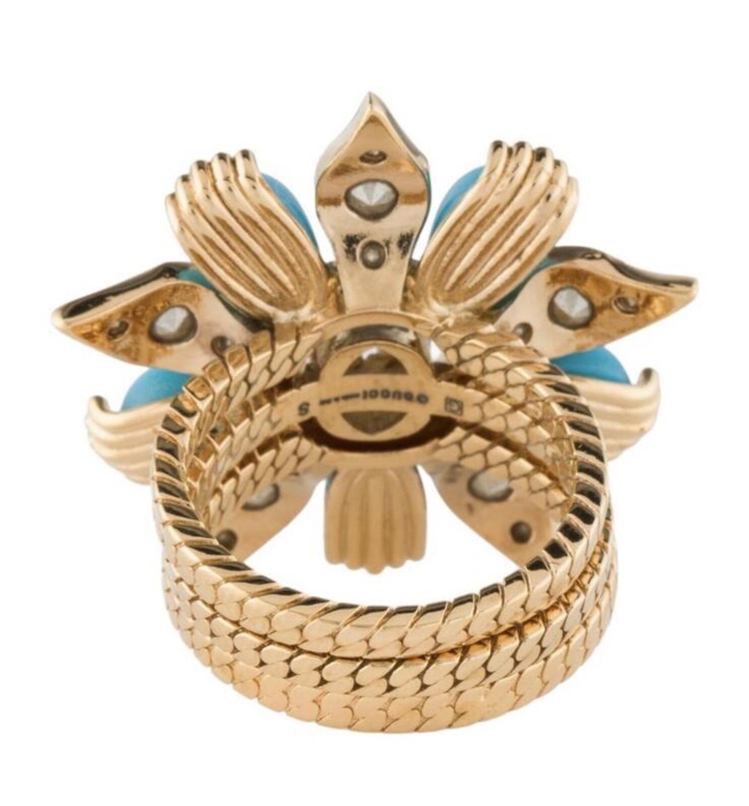 Gucci Crystal & Resin Interlocking GG Flower Ring Blue Gold Tone Size S 6.25