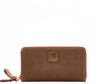 Dooney & Bourke Pebble Grain Zip-Around Wallet Brown with Red Interior