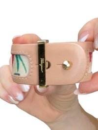 Salvatore Ferragamo Floral Leather and Fabric Bracelet with Gold Hardware