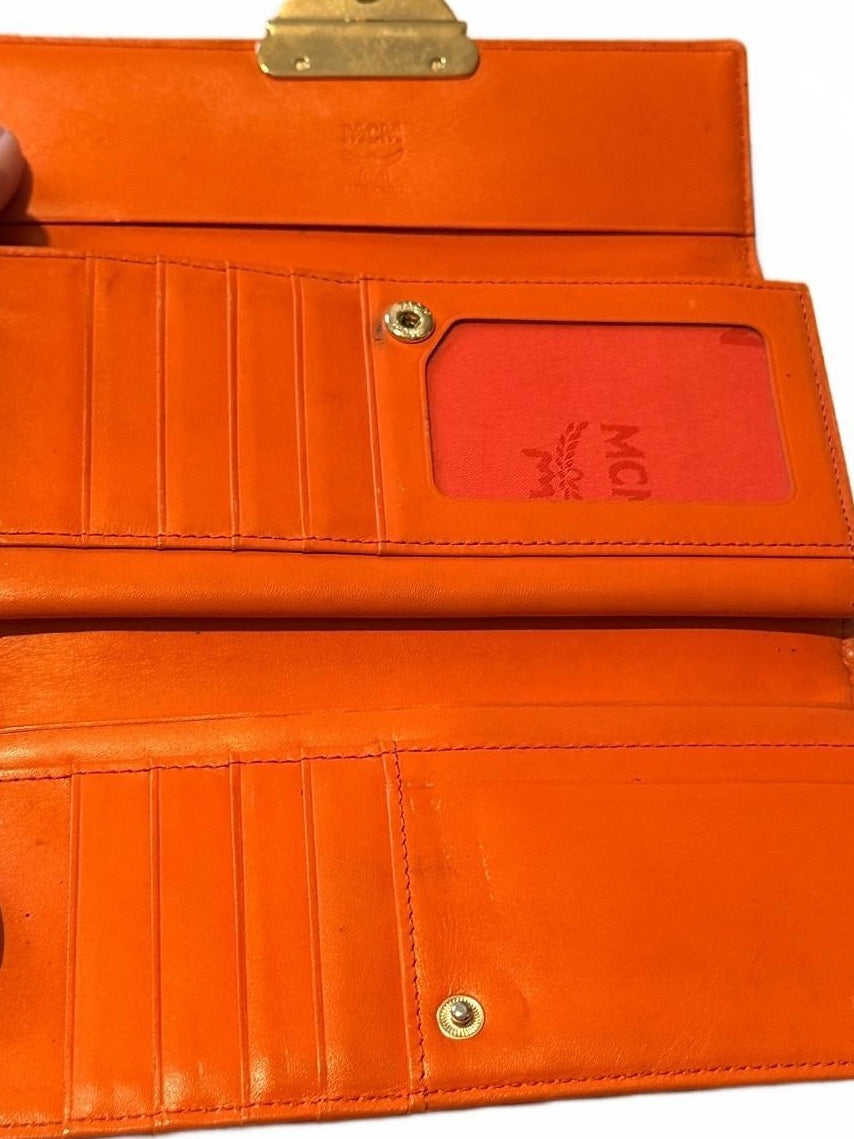 MCM Orange Leather Wallet with Gold-tone Clasp