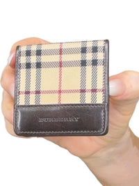 Burberry Nova Check Coin Wallet Archive Plaid Brown Leather