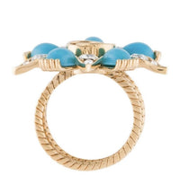 Gucci Crystal & Resin Interlocking GG Flower Ring Blue Gold Tone Size S 6.25