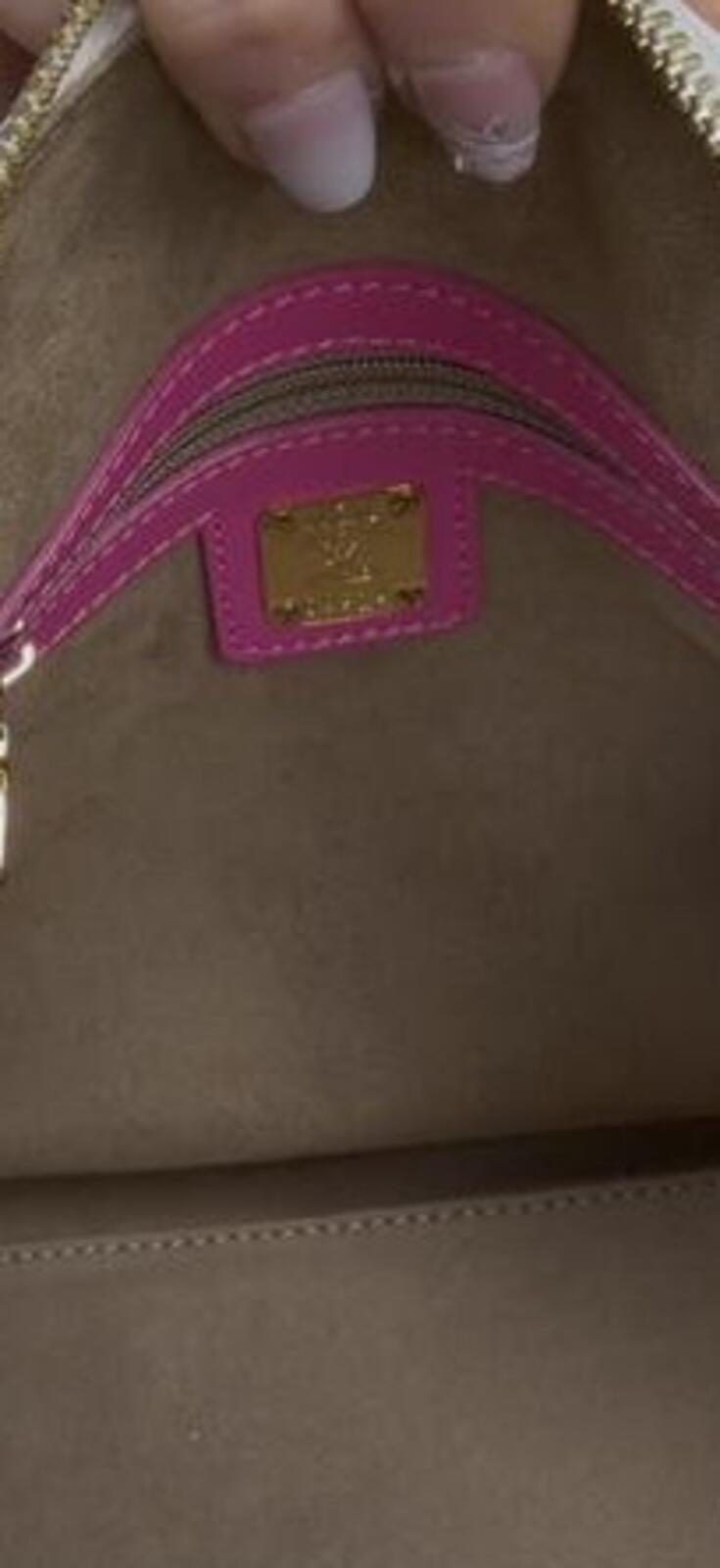 MCM White and Pink Visetos Leather Lion Boston Bag Satchel Top Handle Handbag