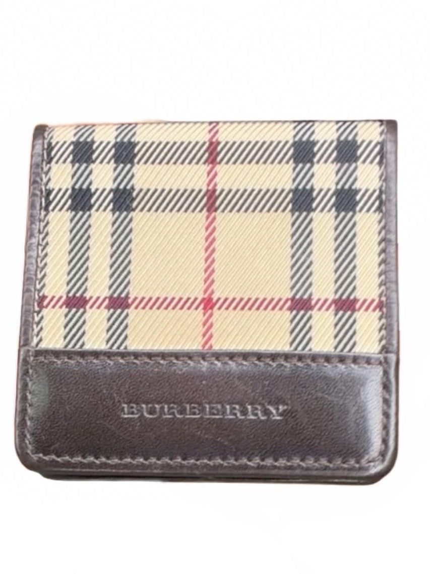 Burberry Nova Check Coin Wallet Archive Plaid Brown Leather