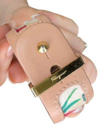 Salvatore Ferragamo Floral Leather and Fabric Bracelet with Gold Hardware