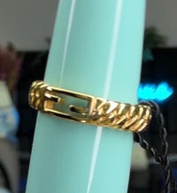 Fendi Gold Tone Chain Link Logo Ring Size 7