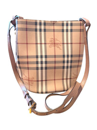 Burberry Haymarket Check Lorne Bucket Bag Pink Leather Crossbody with COA