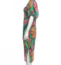 Farm Rio Tropical Print Puff Sleeve Midi Dress Women’s Large Green Floral Size L