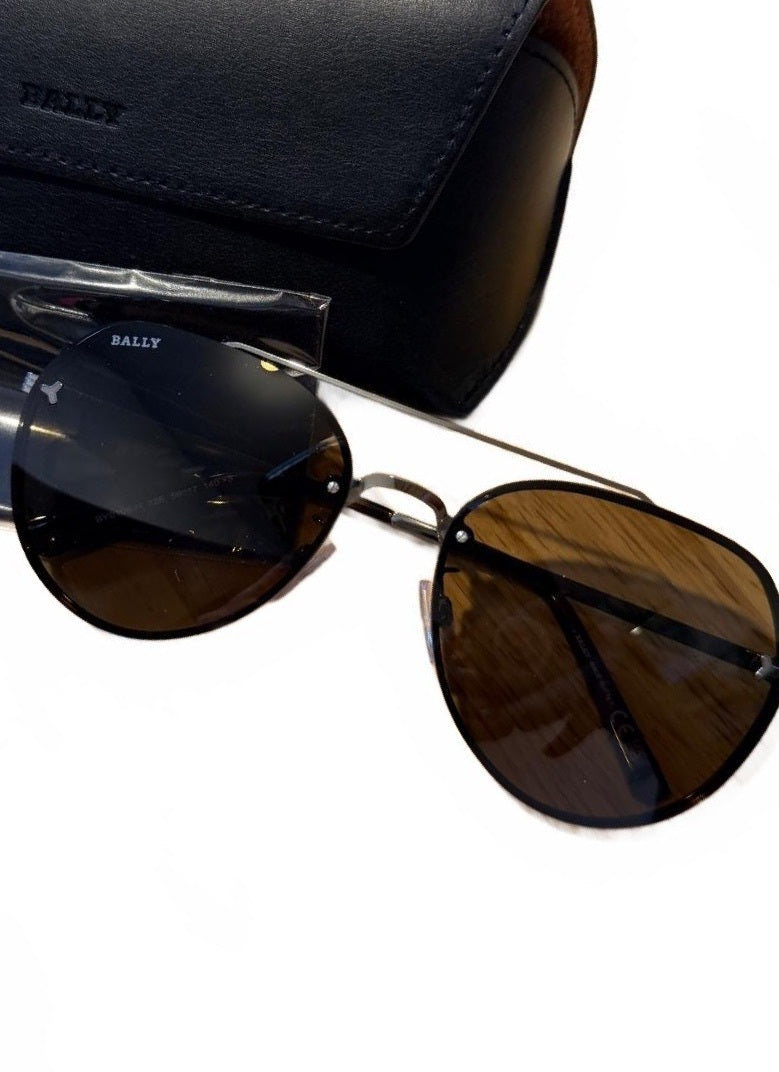 Bally BY0106/H-12E Unisex Black Metal Aviator Sunglasses New