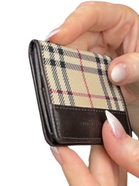 Burberry Nova Check Coin Wallet Archive Plaid Brown Leather