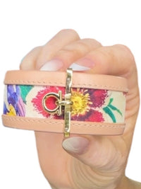 Salvatore Ferragamo Floral Leather and Fabric Bracelet with Gold Hardware