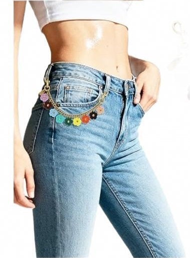 Colorful Flower Charm Gold Chain Bag and Clothing Accessory Strap