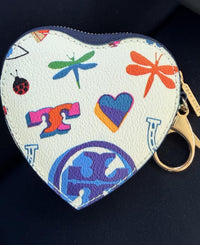 Tory Burch Heart-Shaped Coin Purse with Colorful Print