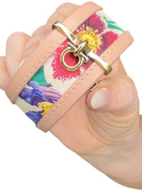 Salvatore Ferragamo Floral Leather and Fabric Bracelet with Gold Hardware