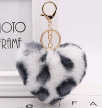 Leopard Print Plush Heart Keychain
