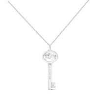 .925 Sterling Silver Diamond Accent Zodiac Key 18" Pendant Necklace (K-L Color, I1-I2 Clarity)