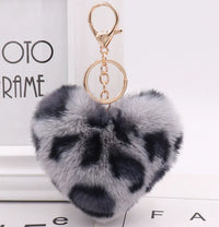 Leopard Print Plush Heart Keychain