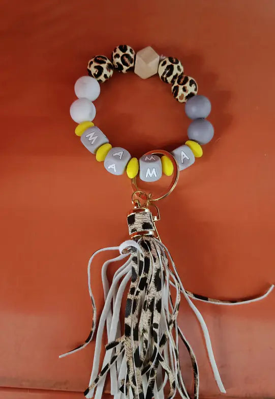 Silicone Beaded Bracelet Keychain Accessory
