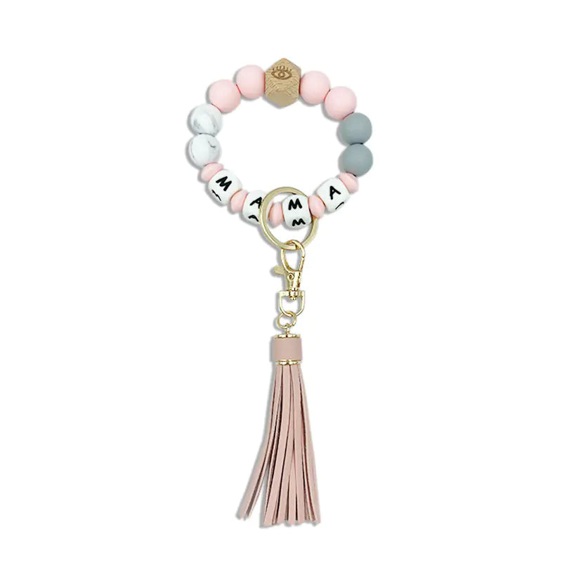 Silicone Beaded Bracelet Keychain Accessory