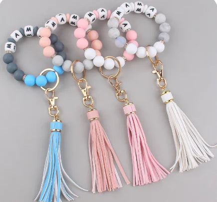 Silicone Beaded Bracelet Keychain Accessory