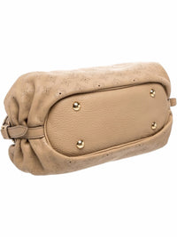 YoloLuxe Handbags beige perforated leather hobo bag with gold-tone protective feet on the base