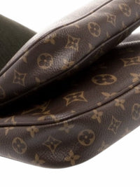 YoloLuxe Handbags Louis Vuitton Multi Pochette in brown monogram coated canvas with olive green jacquard strap