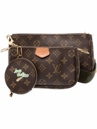 YoloLuxe Handbags Louis Vuitton Multi Pochette in brown monogram canvas with olive green strap and coin purse
