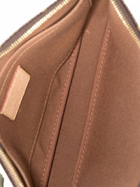 YoloLuxe Handbags Louis Vuitton Multi Pochette interior featuring brown textile lining and gold hardware details.