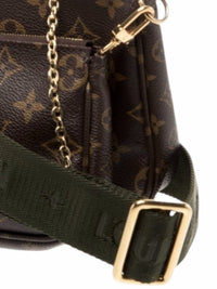 YoloLuxe Handbags Louis Vuitton Multi Pochette bag in monogram canvas with olive green jacquard strap and gold hardware