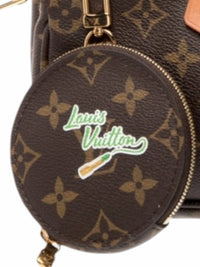 YoloLuxe Handbags Louis Vuitton monogram canvas round coin purse with green graphic detail and gold hardware