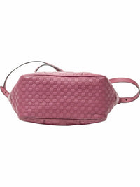 YoloLuxe Handbags pink Gucci Guccissima embossed leather tote bag showing the structured base and monogram pattern